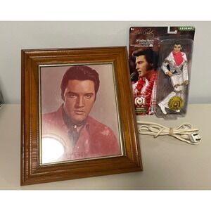 Elvis Presley Framed Portrait Light Box Lamp and Mego 8 Inch Action Figure Lot